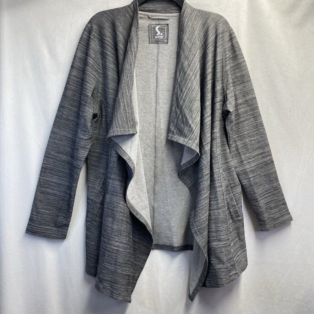 S.WEAR Open Front Long Sleeve Cardigan Sweater Women Sz 3 Gray Side Pockets Used
